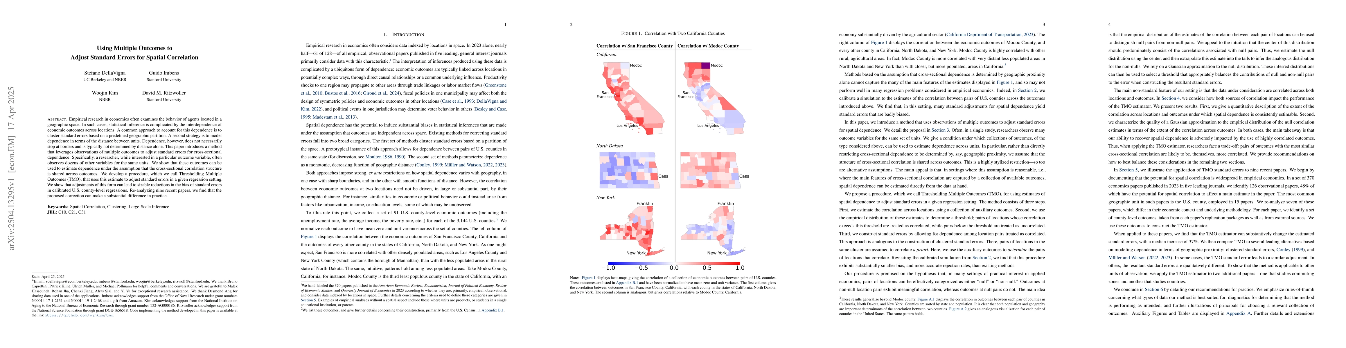 Thumbnail for Using Multiple Outcomes to Adjust Standard Errors for Spatial
  Correlation