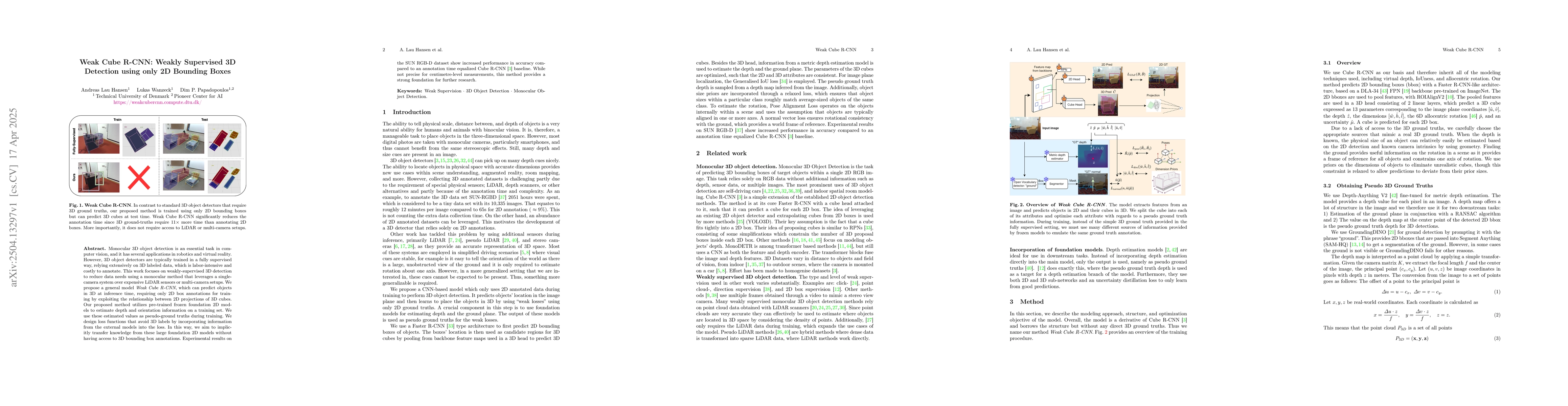 Thumbnail for Weak Cube R-CNN: Weakly Supervised 3D Detection using only 2D Bounding
  Boxes