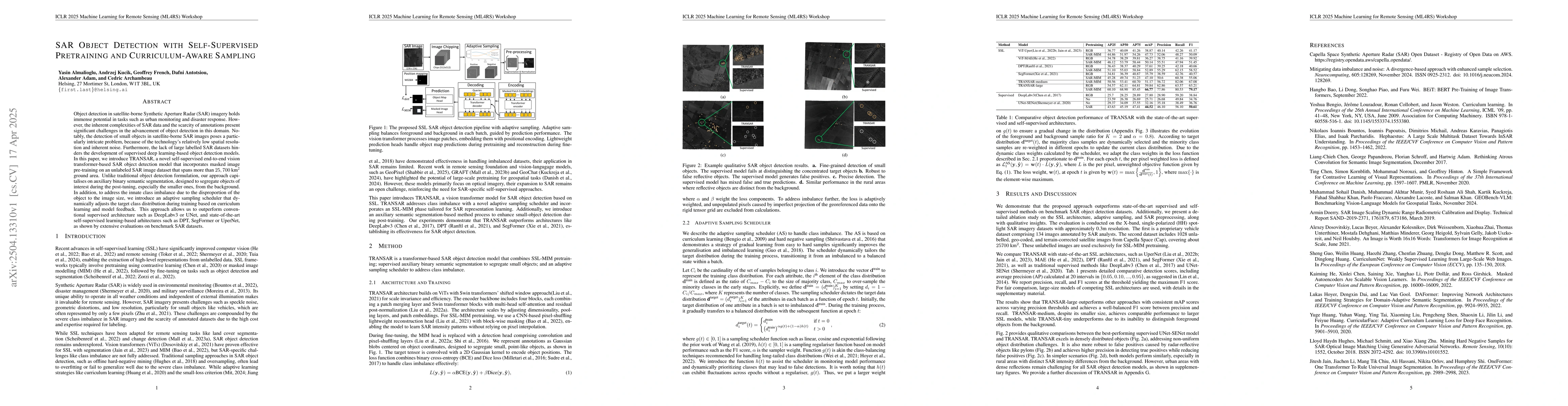 Thumbnail for SAR Object Detection with Self-Supervised Pretraining and
  Curriculum-Aware Sampling