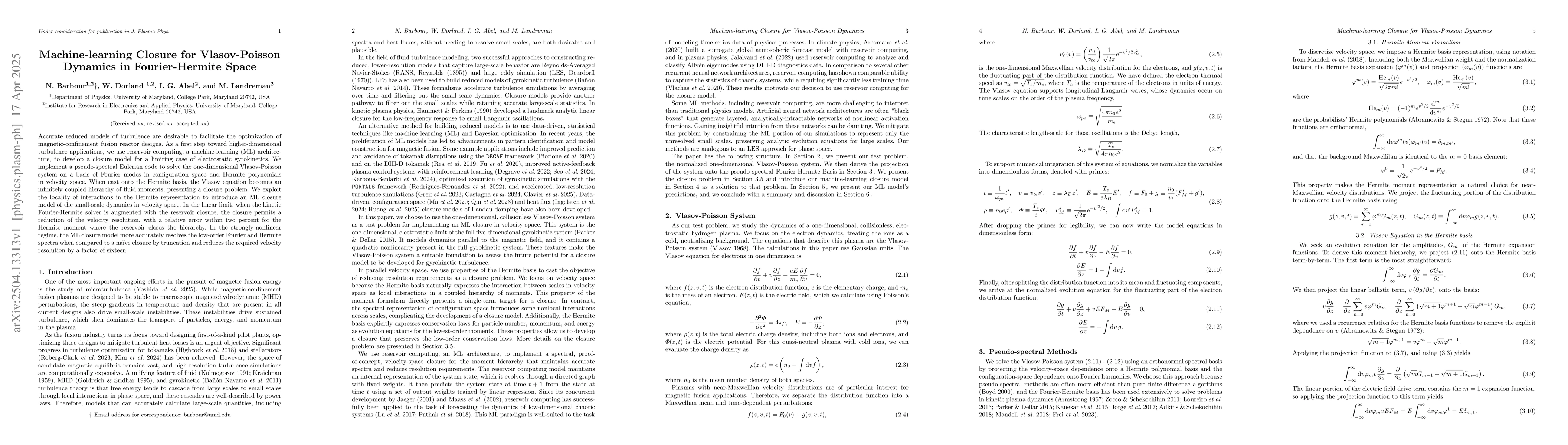 Thumbnail for Machine-learning Closure for Vlasov-Poisson Dynamics in Fourier-Hermite
  Space