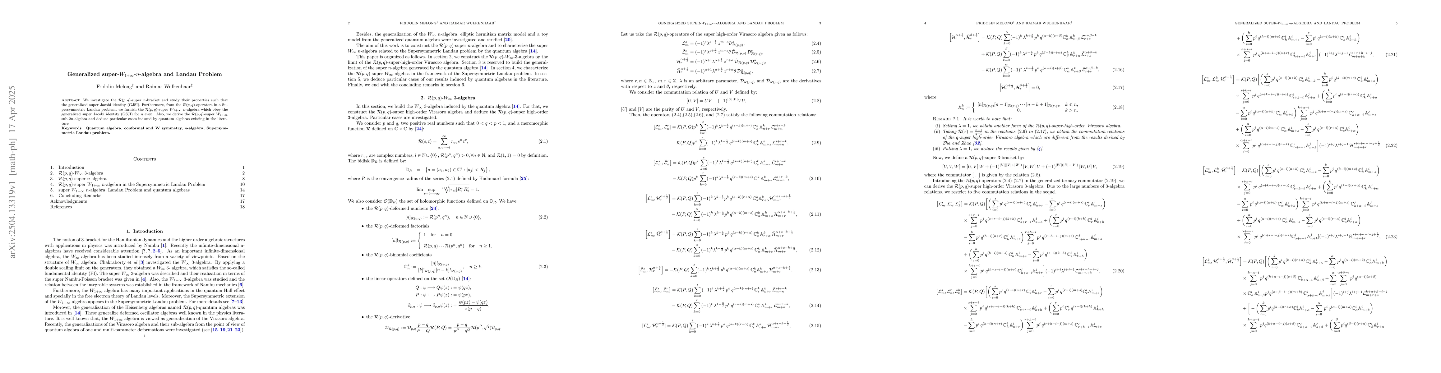 Thumbnail for Generalized super-$W_{1+\infty}$-$n$-algebra and Landau Problem