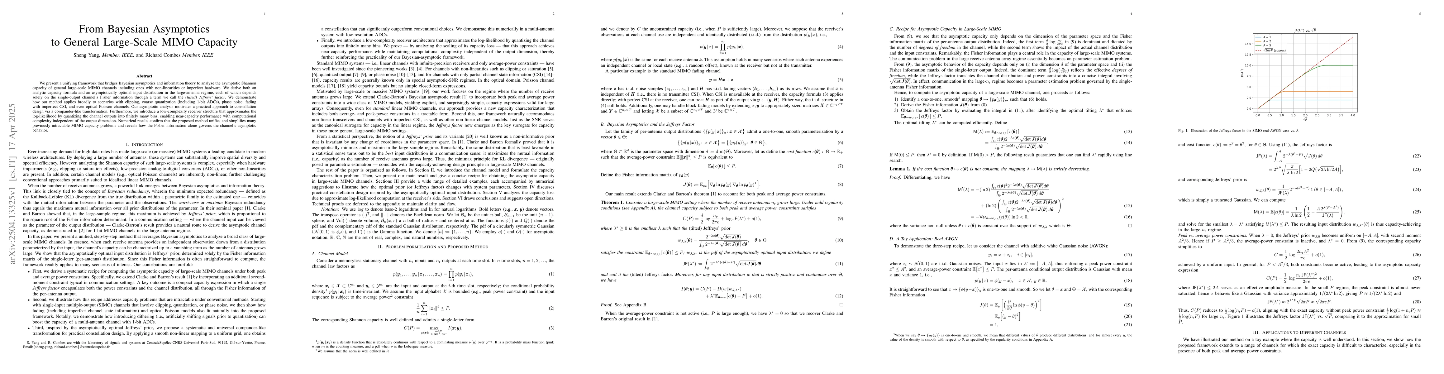 Thumbnail for From Bayesian Asymptotics to General Large-Scale MIMO Capacity