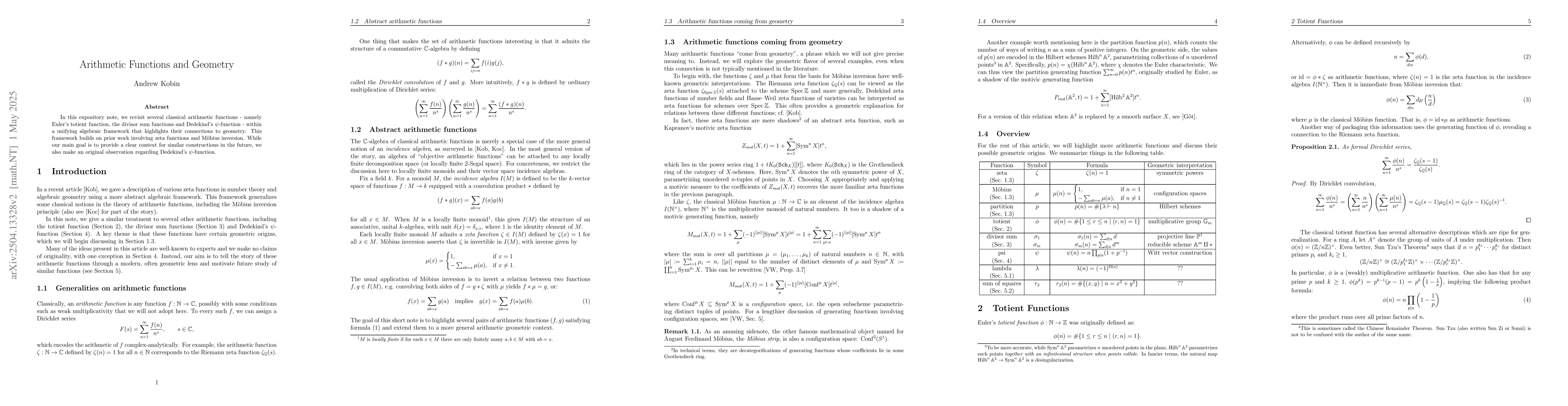Thumbnail for Arithmetic Functions and Geometry