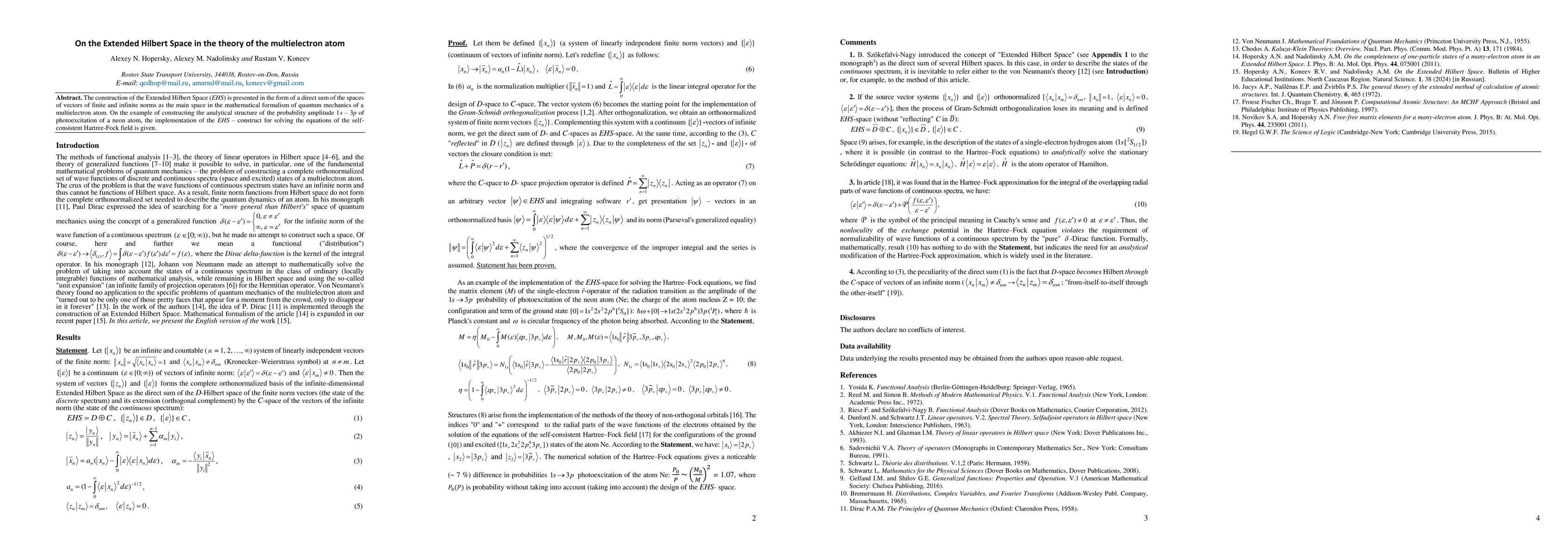 Thumbnail for On the Extended Hilbert Space in the theory of the multielectron atom