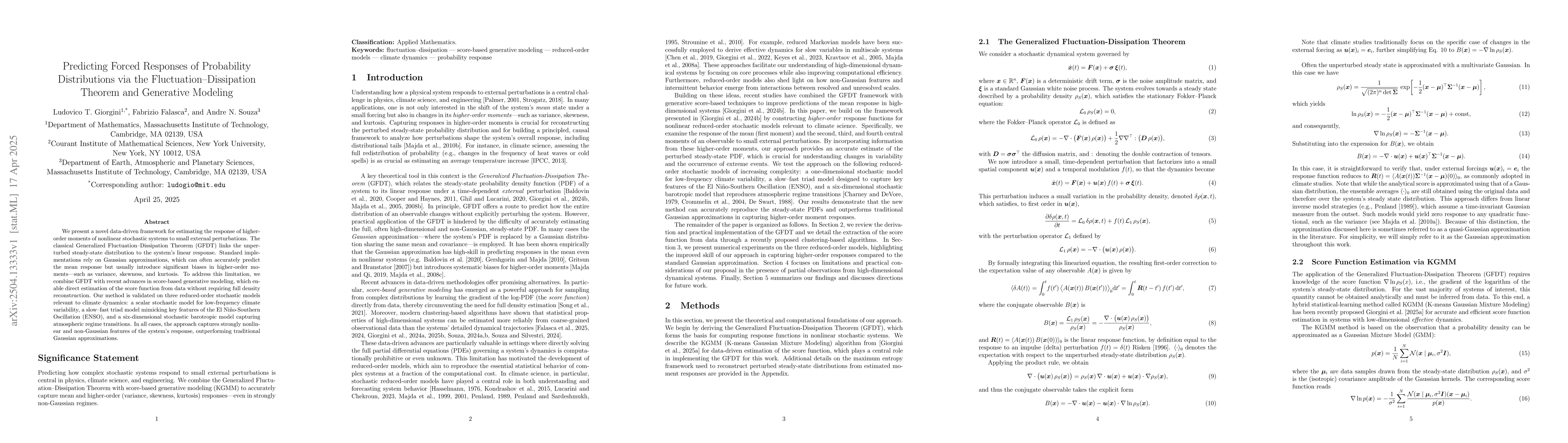 Thumbnail for Predicting Forced Responses of Probability Distributions via the
  Fluctuation-Dissipation Theorem and Generative Modeling
