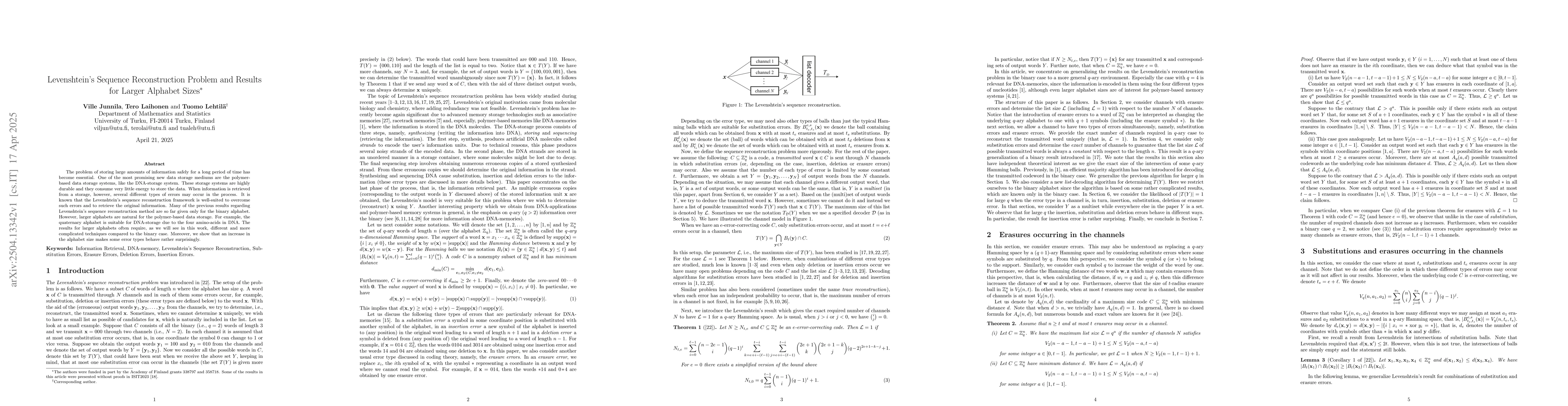 Thumbnail for Levenshtein's Sequence Reconstruction Problem and Results for Larger
  Alphabet Sizes