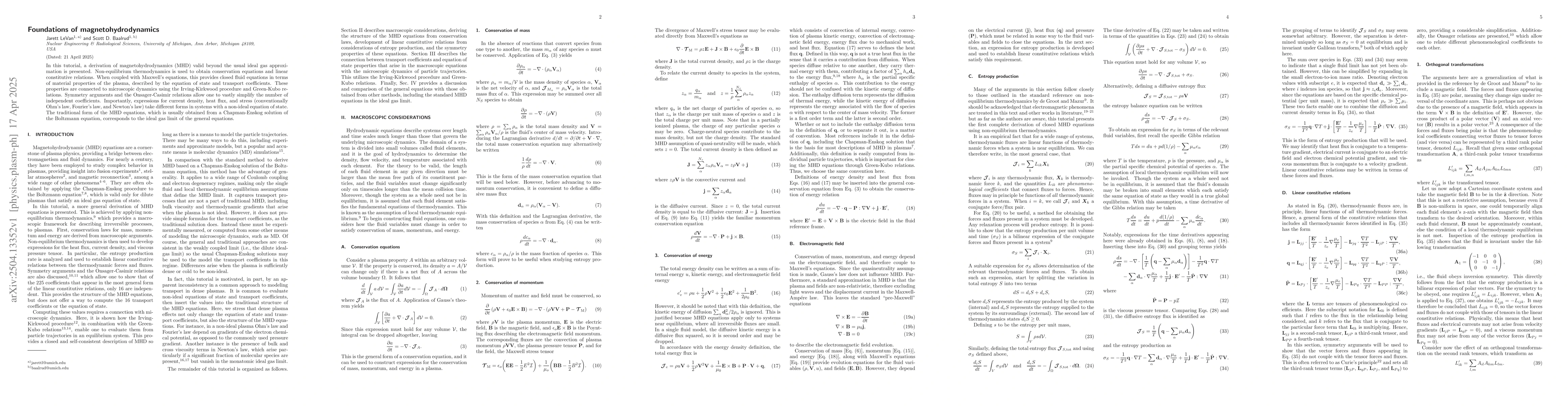 Thumbnail for Foundations of magnetohydrodynamics