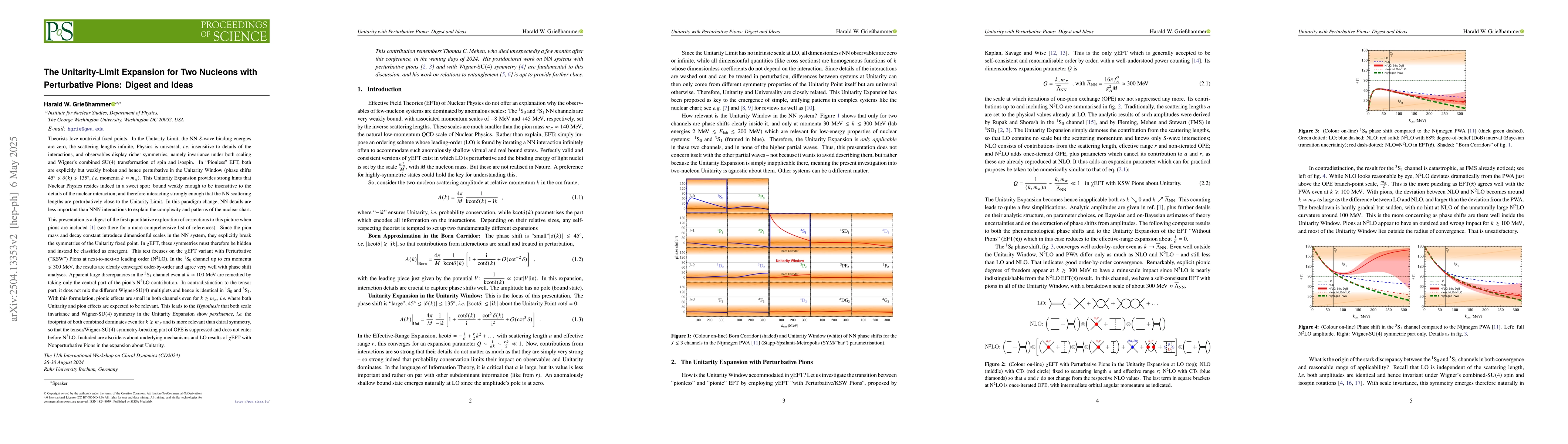 Thumbnail for The Unitarity-Limit Expansion for Two Nucleons with Perturbative Pions:
  Digest and Ideas