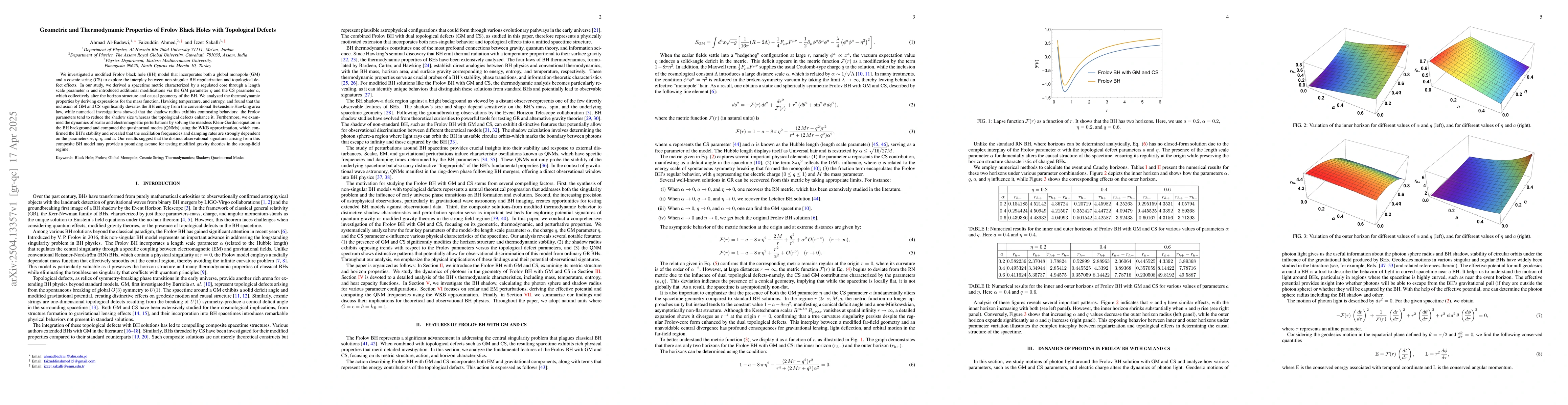 Thumbnail for Geometric and Thermodynamic Properties of Frolov Black Holes with
  Topological Defects