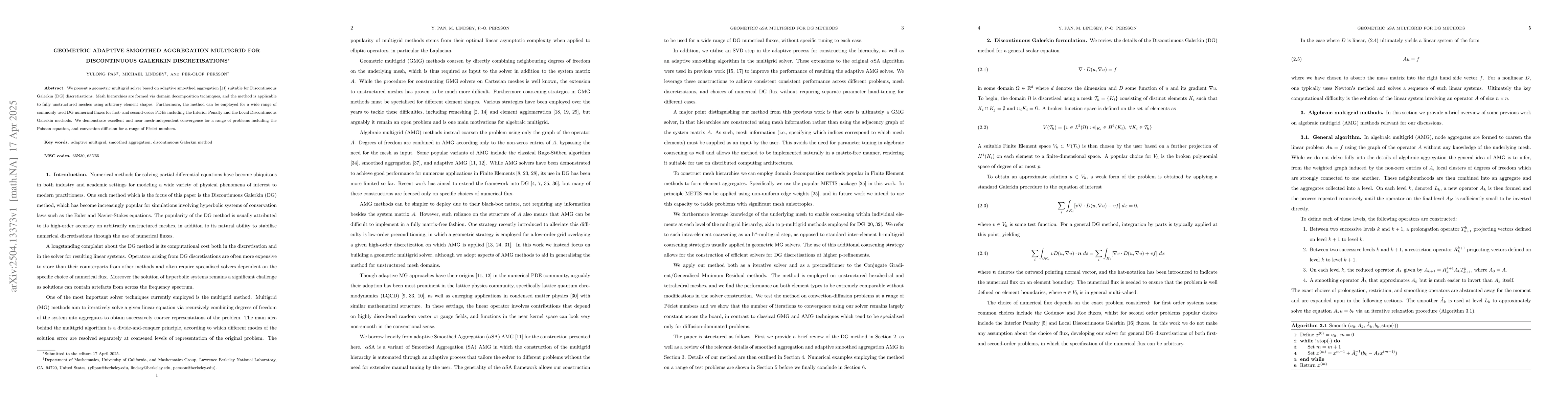Thumbnail for Geometric adaptive smoothed aggregation multigrid for discontinuous
  Galerkin discretisations