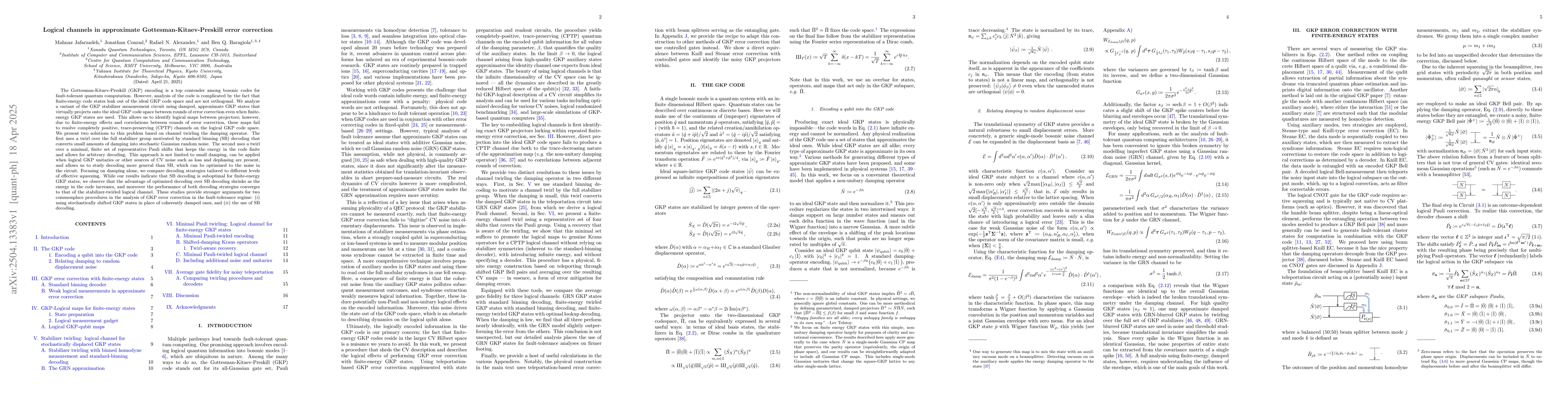 Thumbnail for Logical channels in approximate Gottesman-Kitaev-Preskill error
  correction