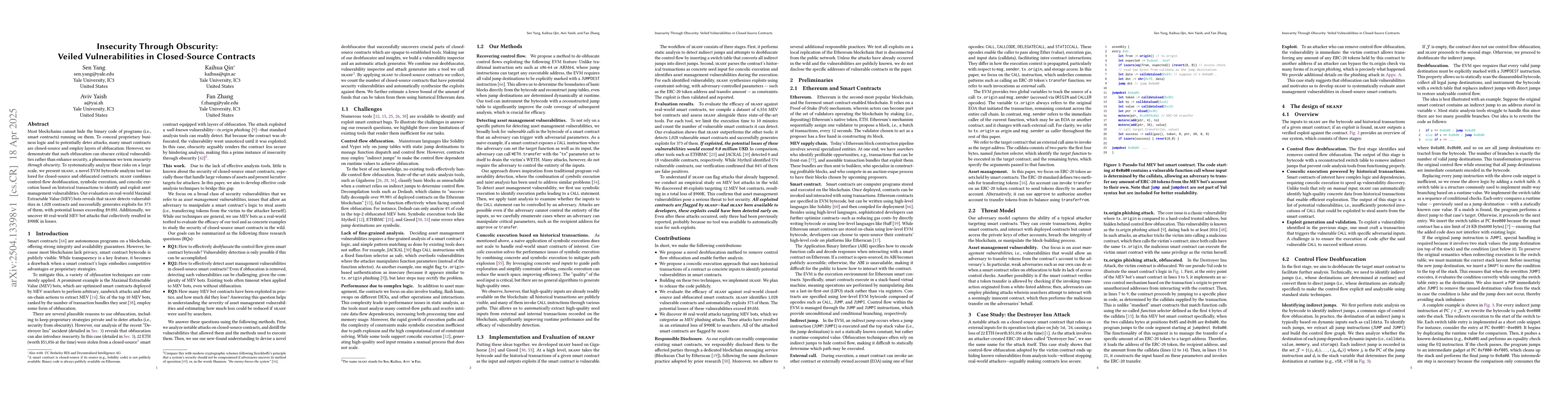 Thumbnail for Insecurity Through Obscurity: Veiled Vulnerabilities in Closed-Source
  Contracts