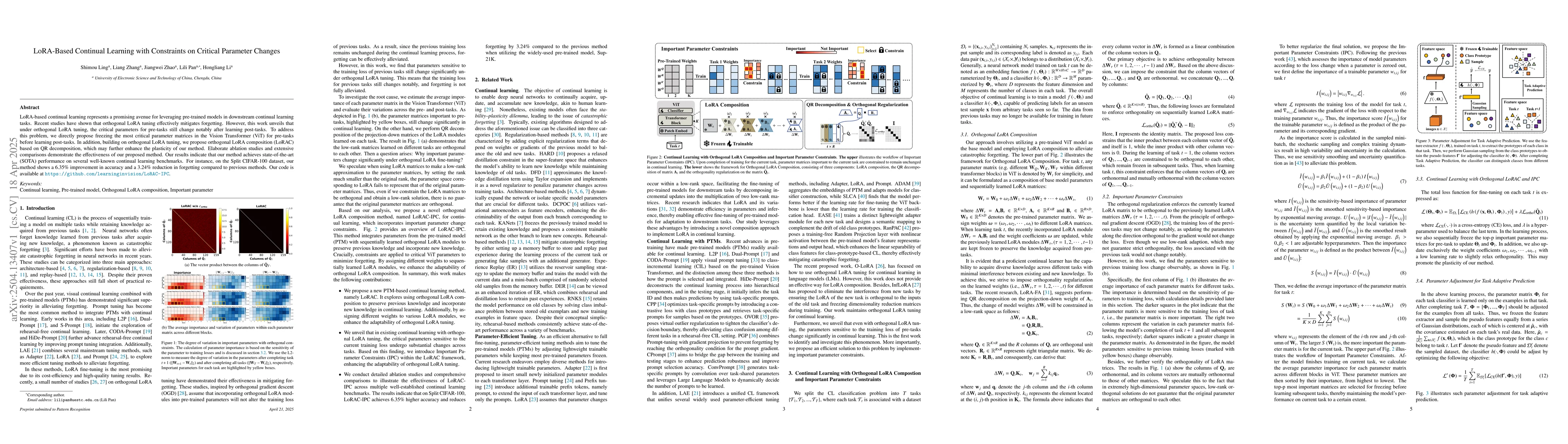 Thumbnail for LoRA-Based Continual Learning with Constraints on Critical Parameter
  Changes