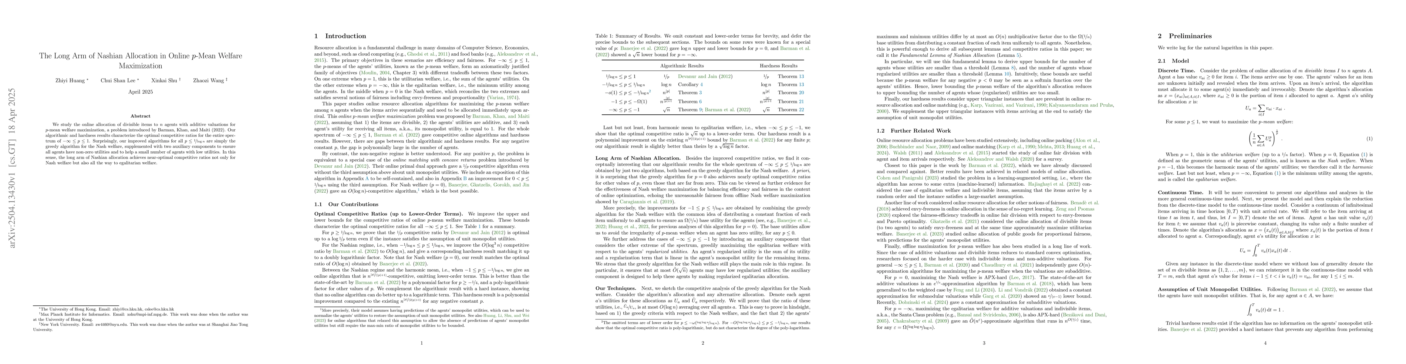 Thumbnail for The Long Arm of Nashian Allocation in Online $p$-Mean Welfare
  Maximization