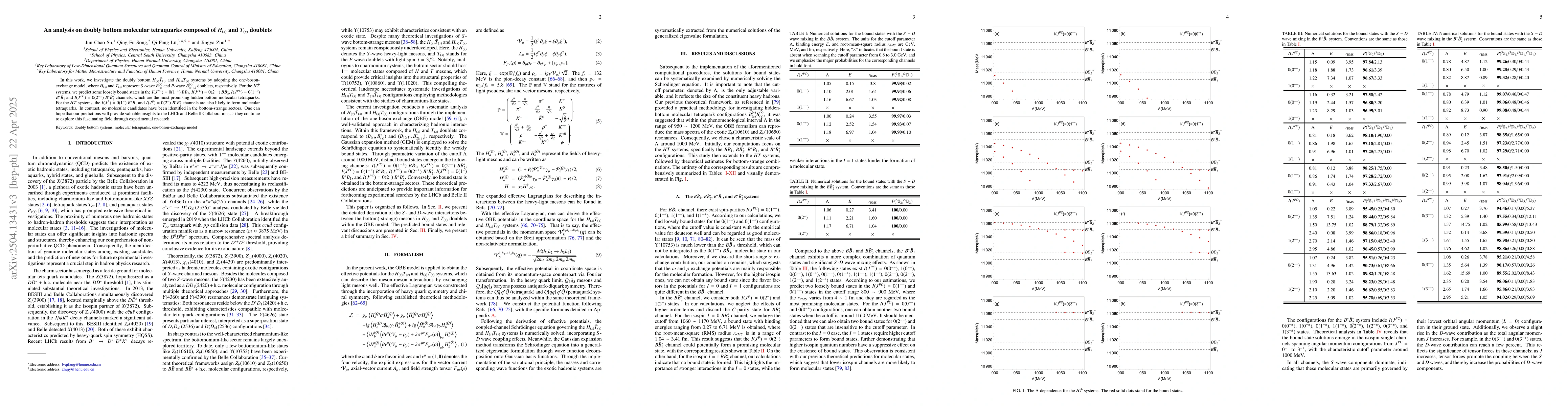 Thumbnail for An analysis on doubly bottom molecular tetraquarks composed of $H_{(s)}$
  and $T_{(s)}$ doublets