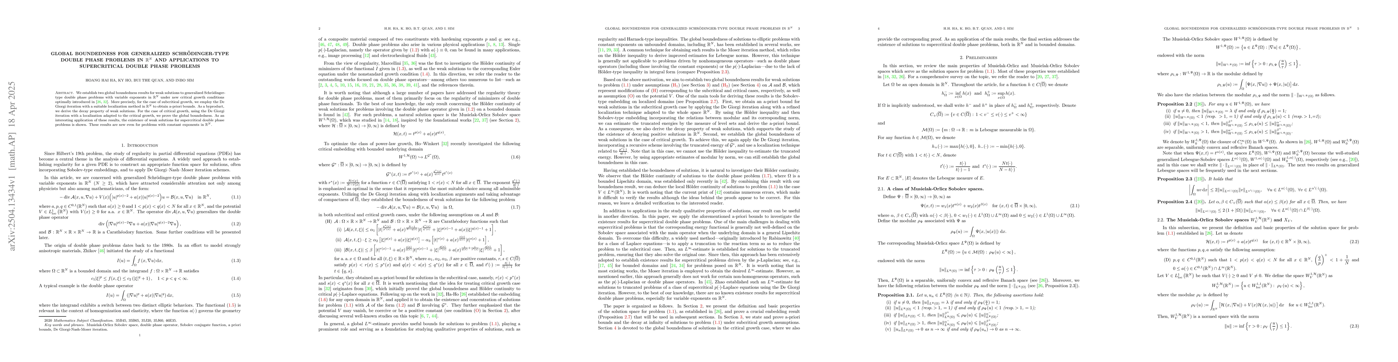 Thumbnail for Global boundedness for Generalized Schrödinger-Type Double Phase
  Problems in $\mathbb{R}^N$ and Applications to Supercritical Double Phase
  Problems
