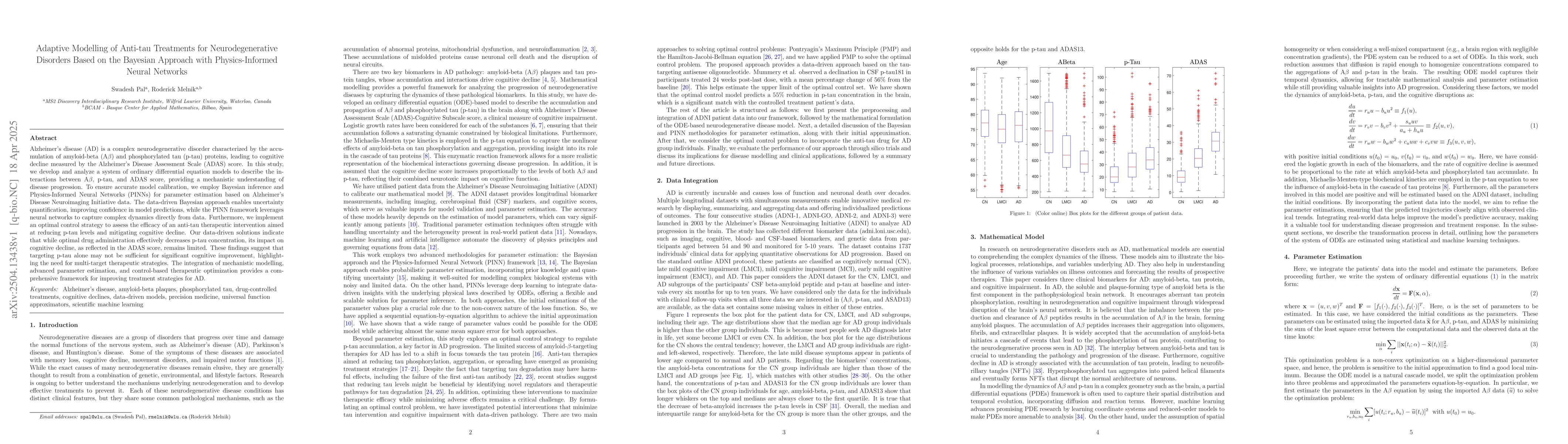 Thumbnail for Adaptive modelling of anti-tau treatments for neurodegenerative
  disorders based on the Bayesian approach with physics-informed neural
  networks