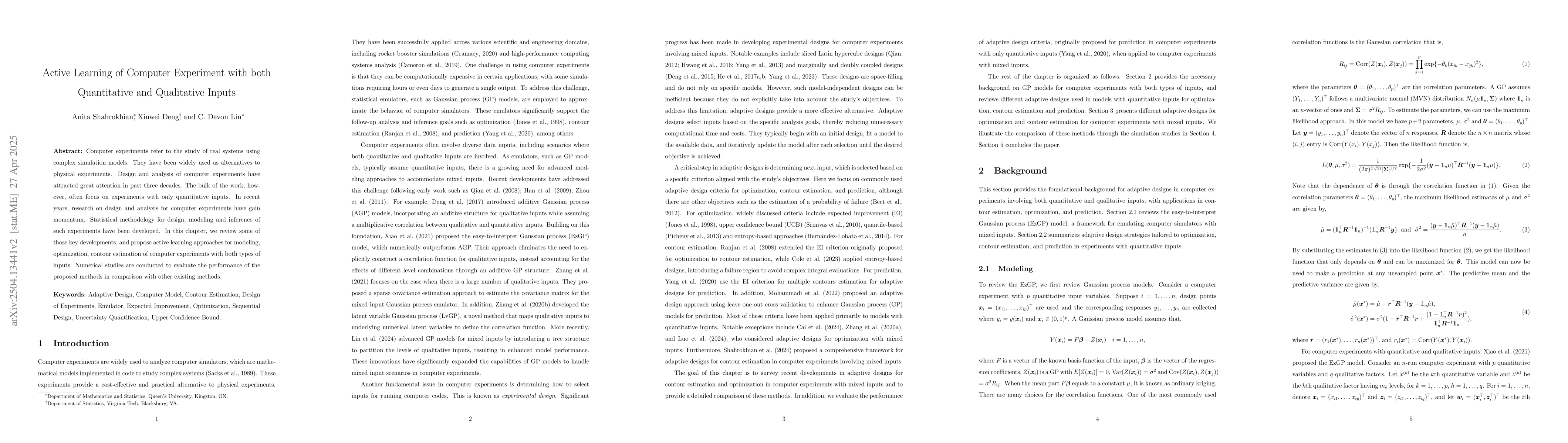 Thumbnail for Active Learning of Computer Experiment with both Quantitative and
  Qualitative Inputs