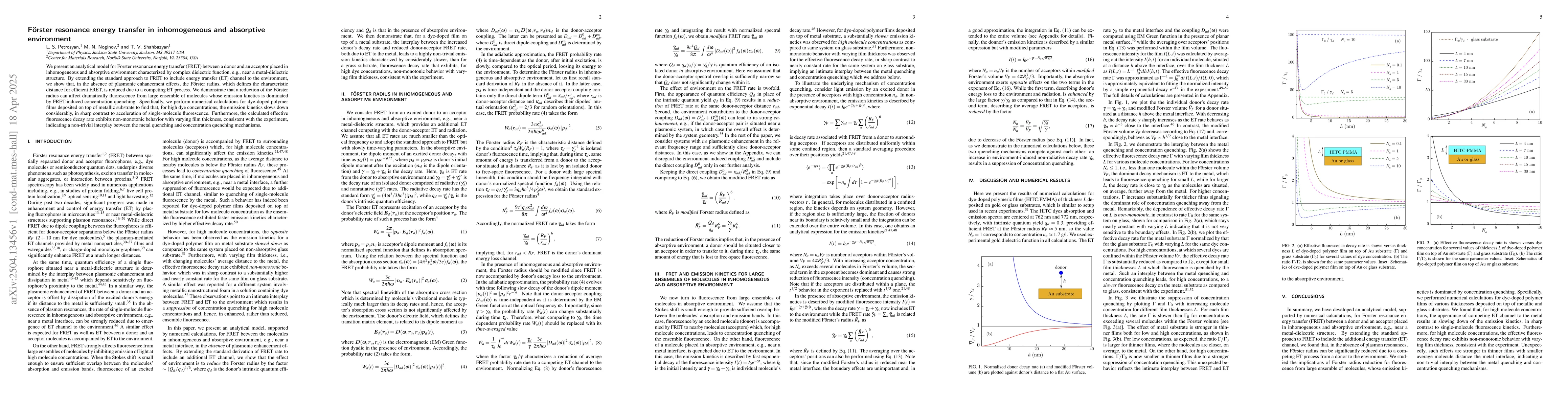 Thumbnail for Forster resonance energy transfer in inhomogeneous and absorptive
  environment