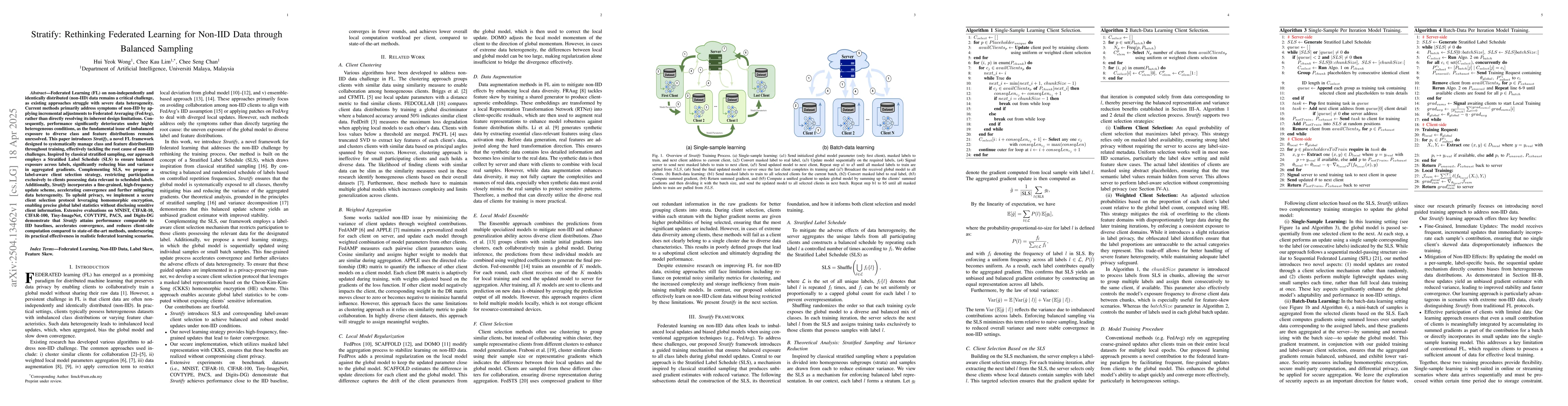 Thumbnail for Stratify: Rethinking Federated Learning for Non-IID Data through
  Balanced Sampling