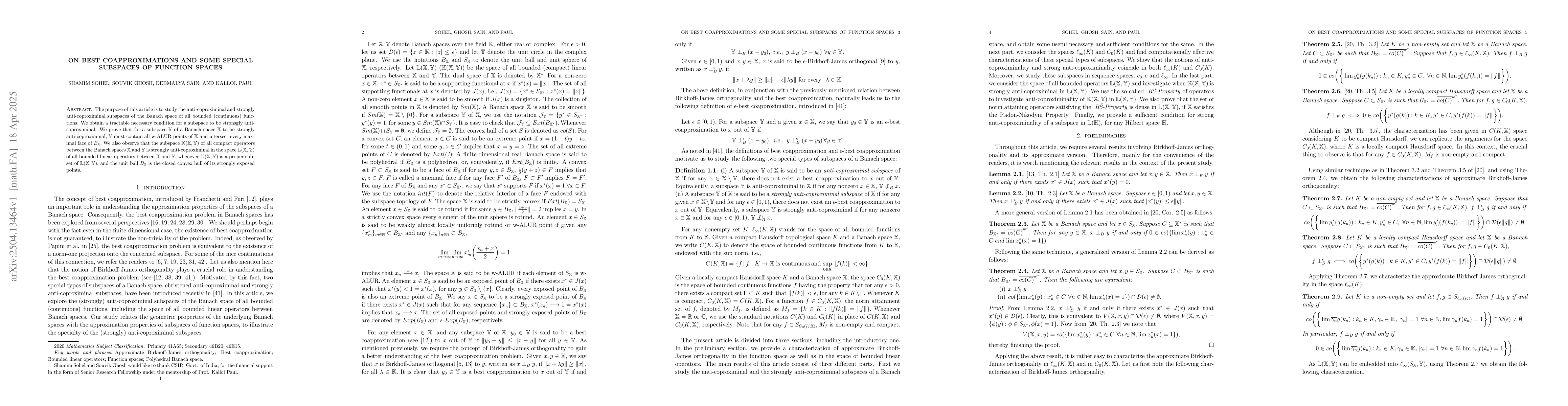 Thumbnail for On best coapproximations and some special subspaces of function spaces