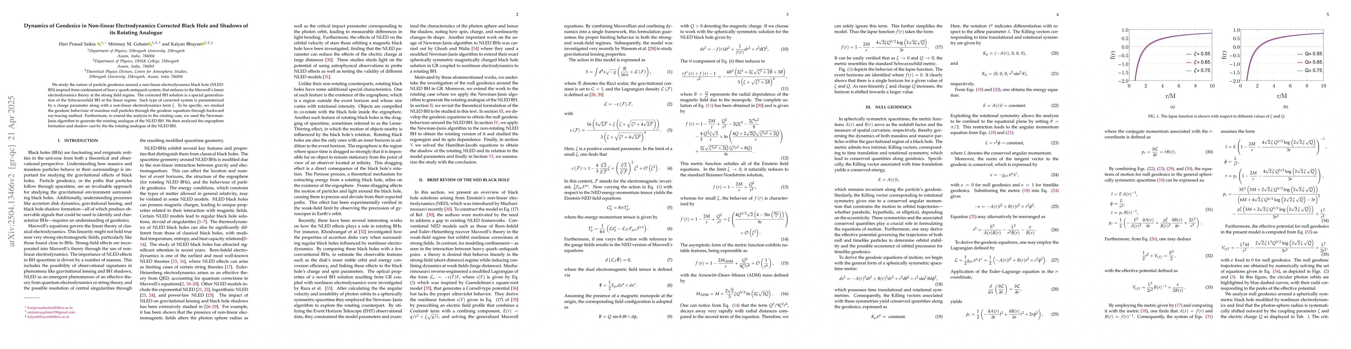 Thumbnail for Dynamics of Geodesics in Non-linear Electrodynamics Corrected Black Hole
  and Shadows of its Rotating Analogue