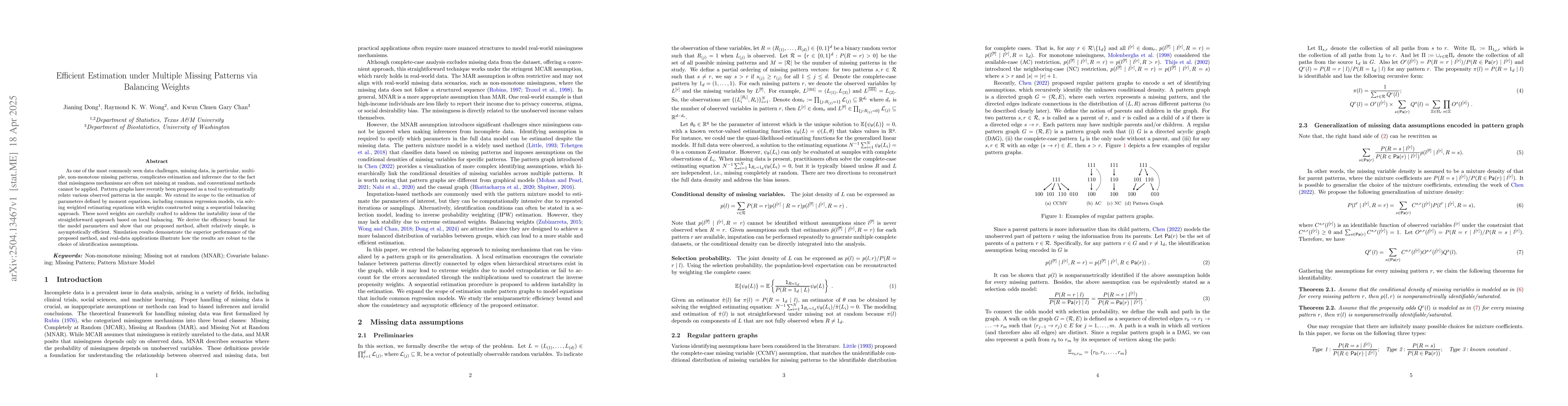 Thumbnail for Efficient Estimation under Multiple Missing Patterns via Balancing
  Weights