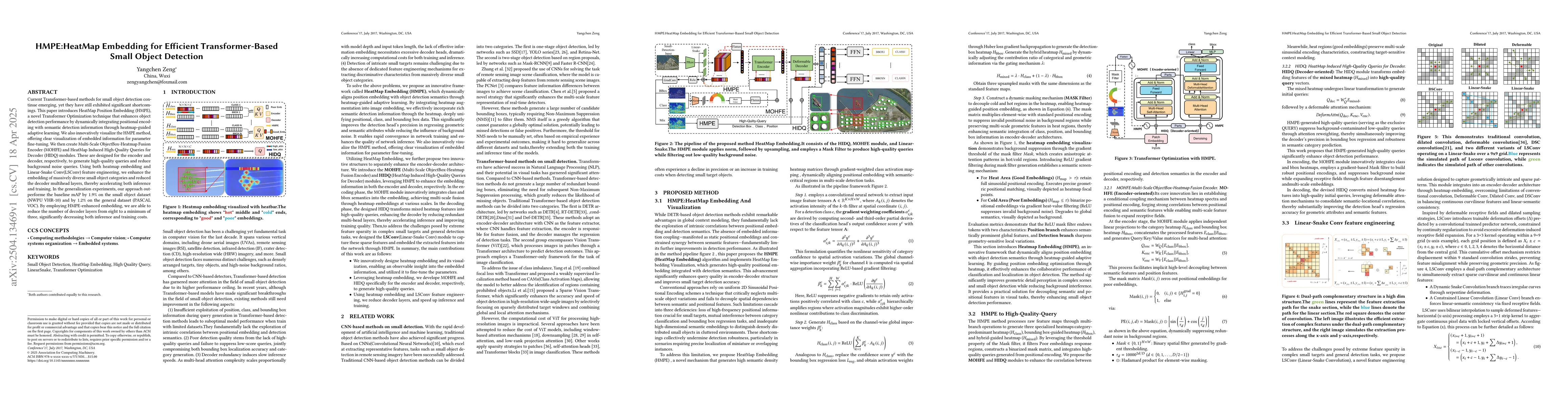 Thumbnail for HMPE:HeatMap Embedding for Efficient Transformer-Based Small Object
  Detection