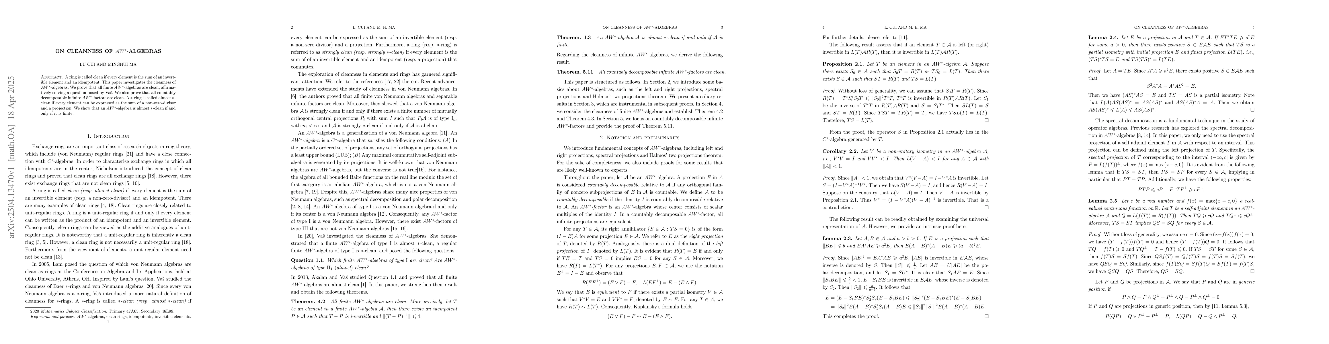 Thumbnail for On cleanness of AW*-algebras