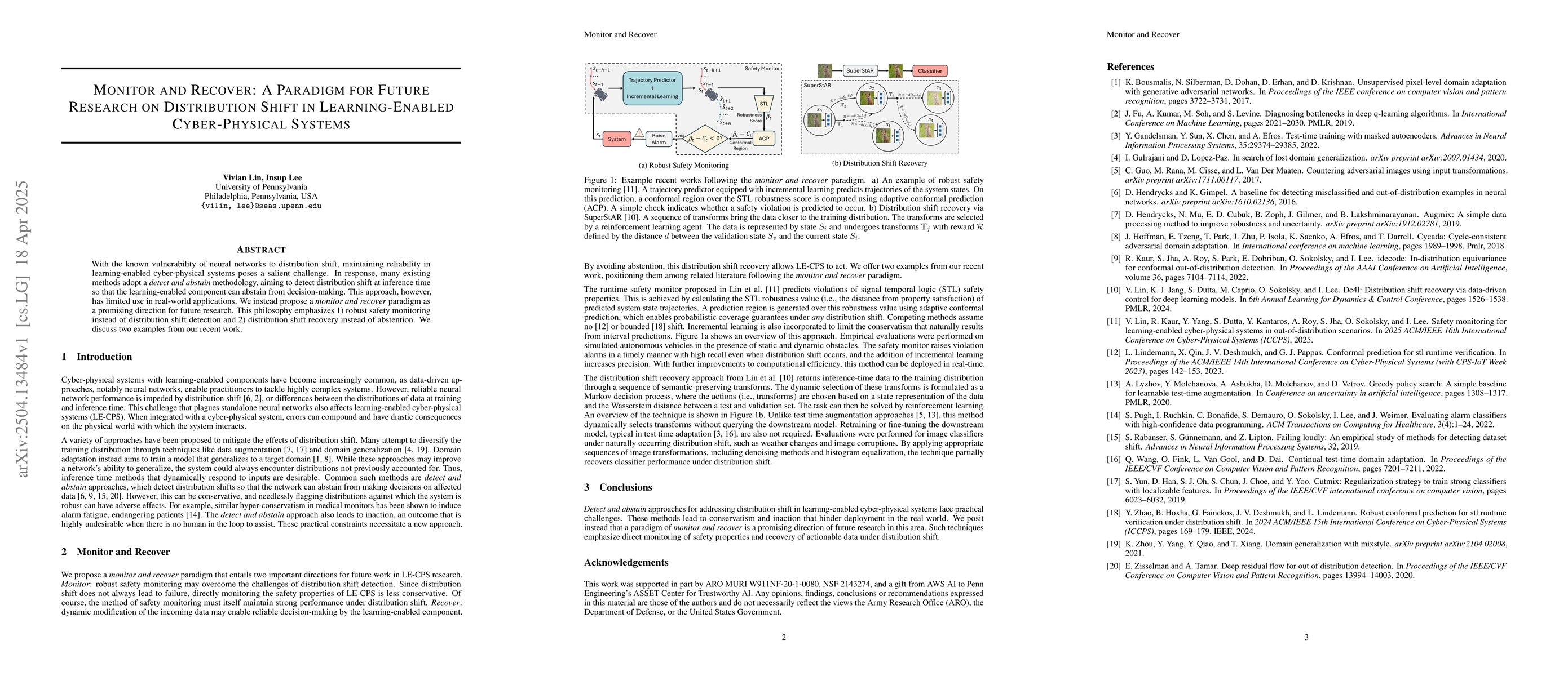 Thumbnail for Monitor and Recover: A Paradigm for Future Research on Distribution
  Shift in Learning-Enabled Cyber-Physical Systems