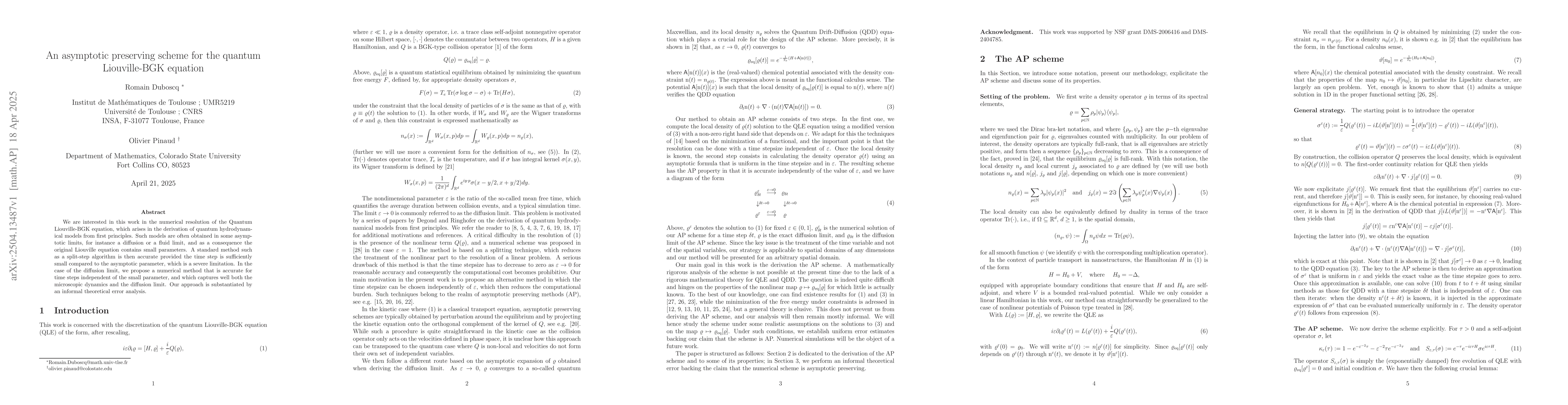 Thumbnail for An asymptotic preserving scheme for the quantum Liouville-BGK equation