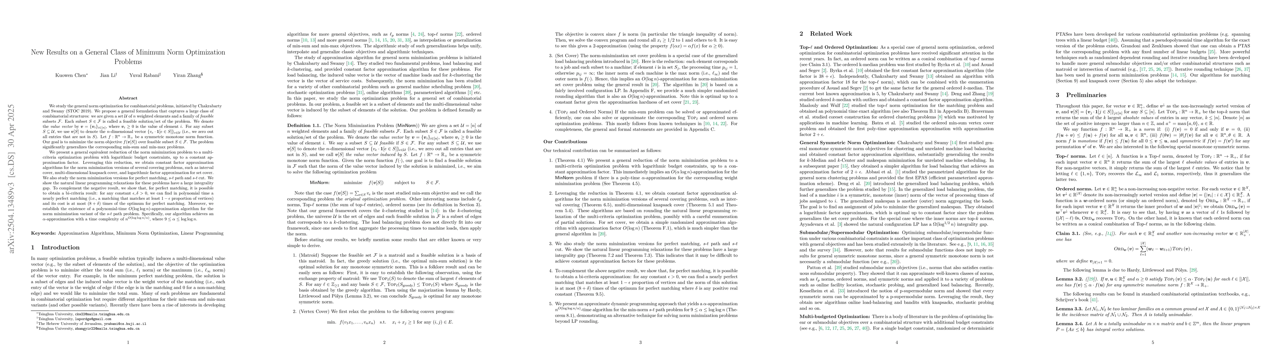 Thumbnail for New Results on a General Class of Minimum Norm Optimization Problems