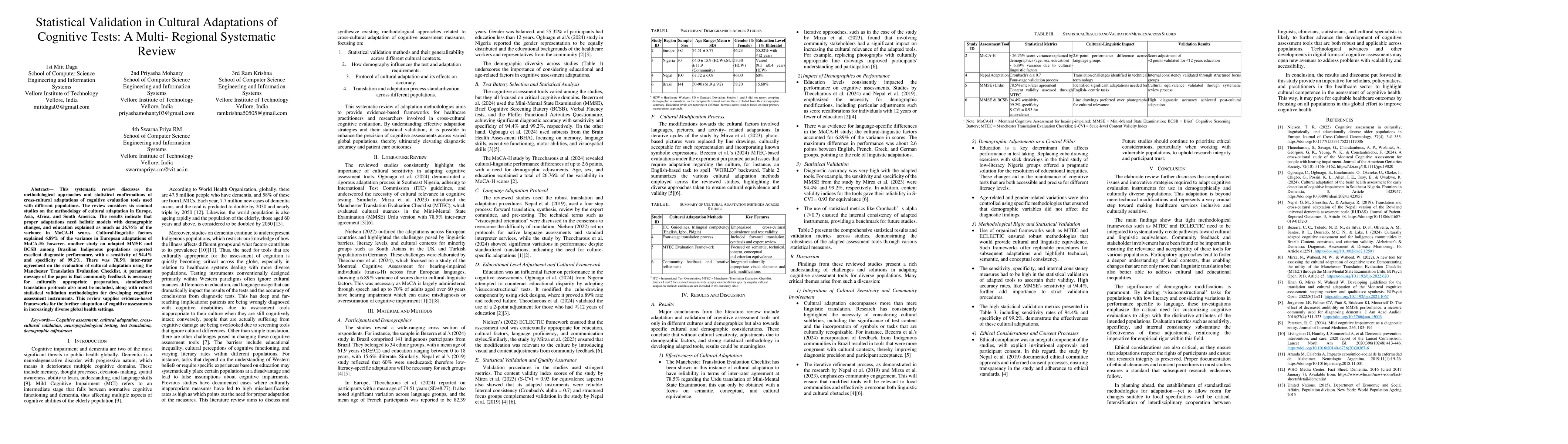 Thumbnail for Statistical Validation in Cultural Adaptations of Cognitive Tests: A
  Multi- Regional Systematic Review