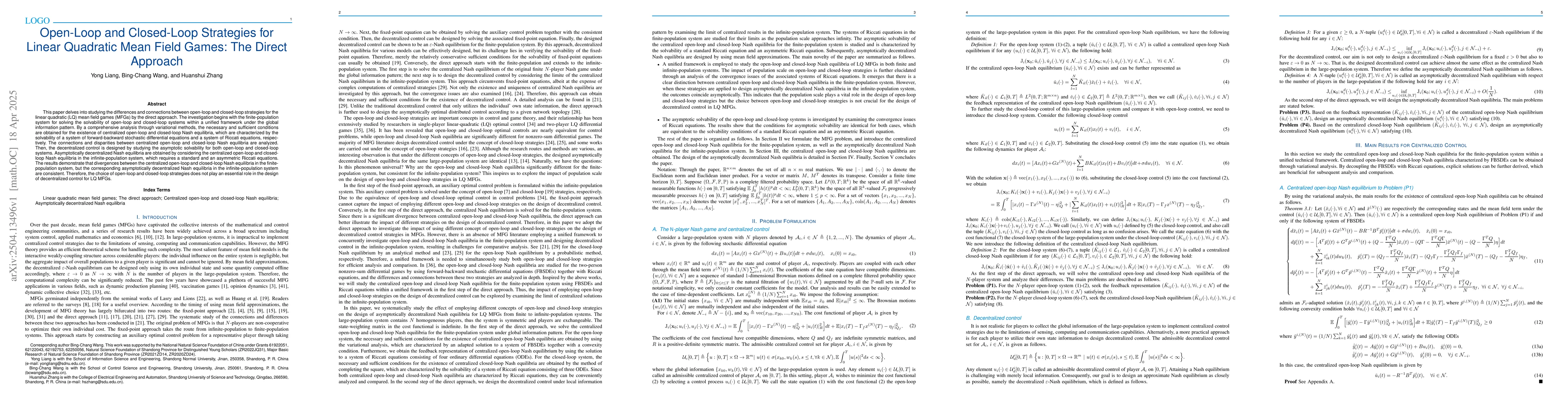 Thumbnail for Open-Loop and Closed-Loop Strategies for Linear Quadratic Mean Field
  Games: The Direct Approach
