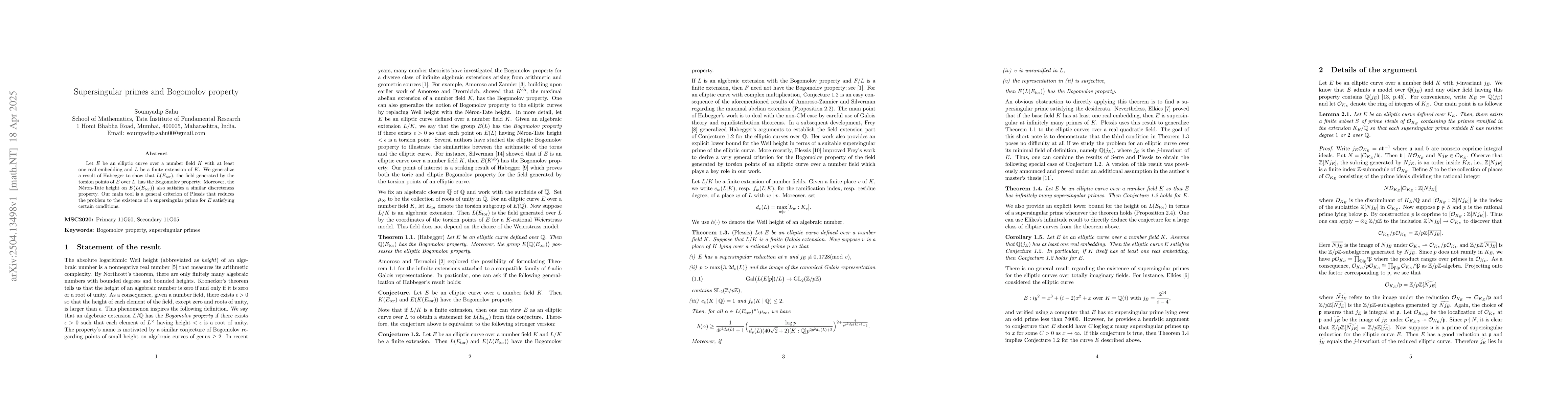 Thumbnail for Supersingular primes and Bogomolov property