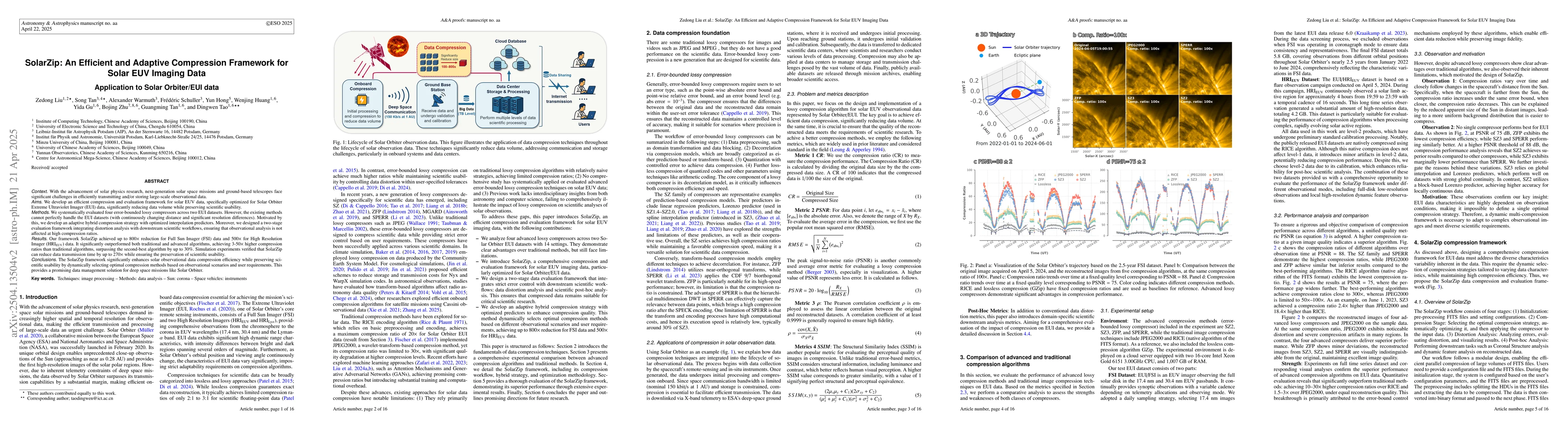 Thumbnail for SolarZip: An Efficient and Adaptive Compression Framework for Solar EUV
  Imaging Data