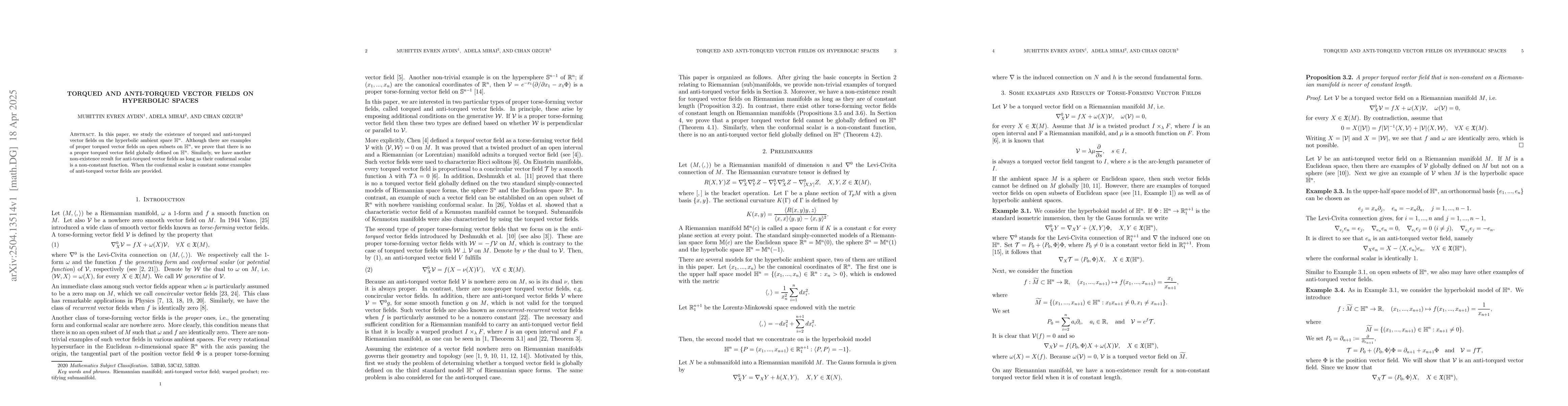 Thumbnail for Torqued and Anti-Torqued Vector Fields on Hyperbolic Spaces