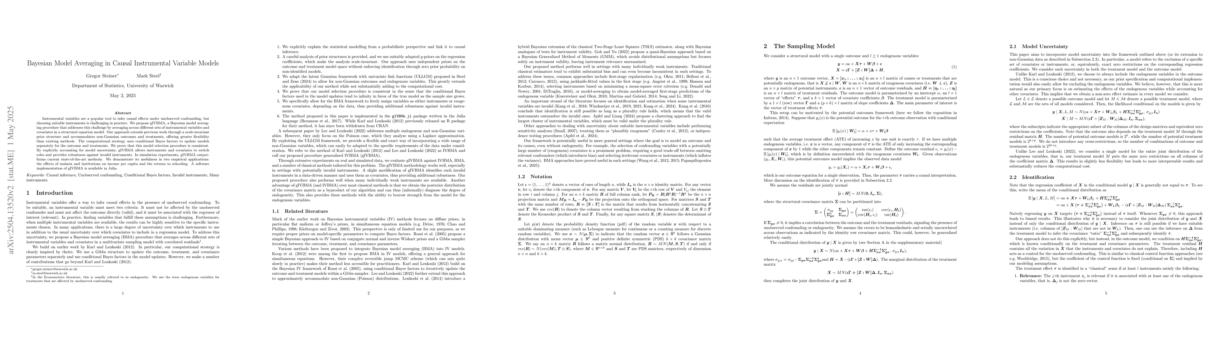 Thumbnail for Bayesian Model Averaging in Causal Instrumental Variable Models