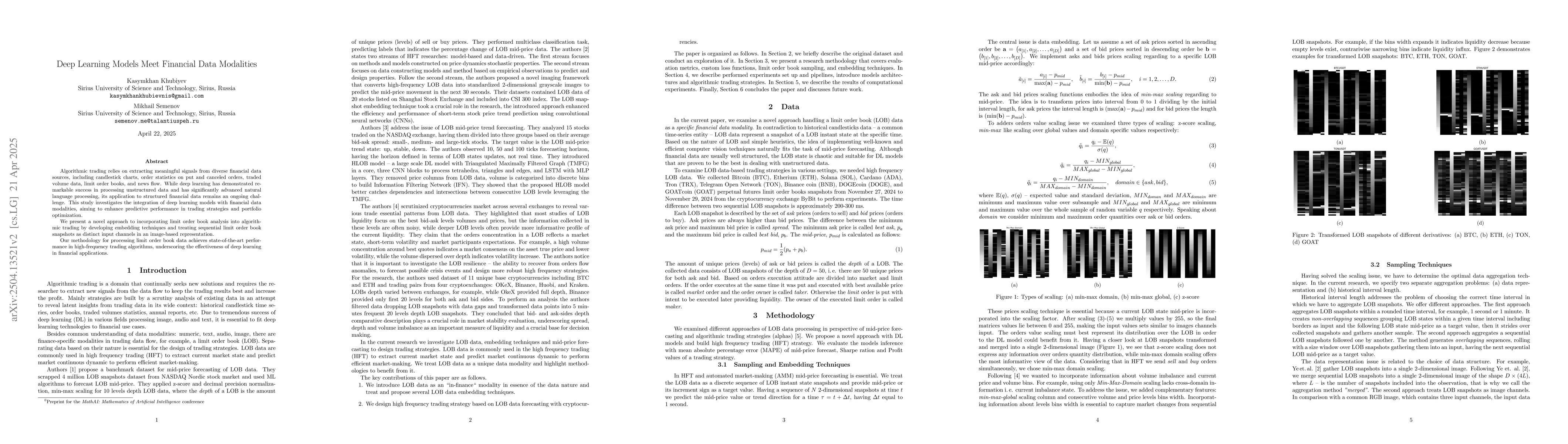 Thumbnail for Deep Learning Models Meet Financial Data Modalities