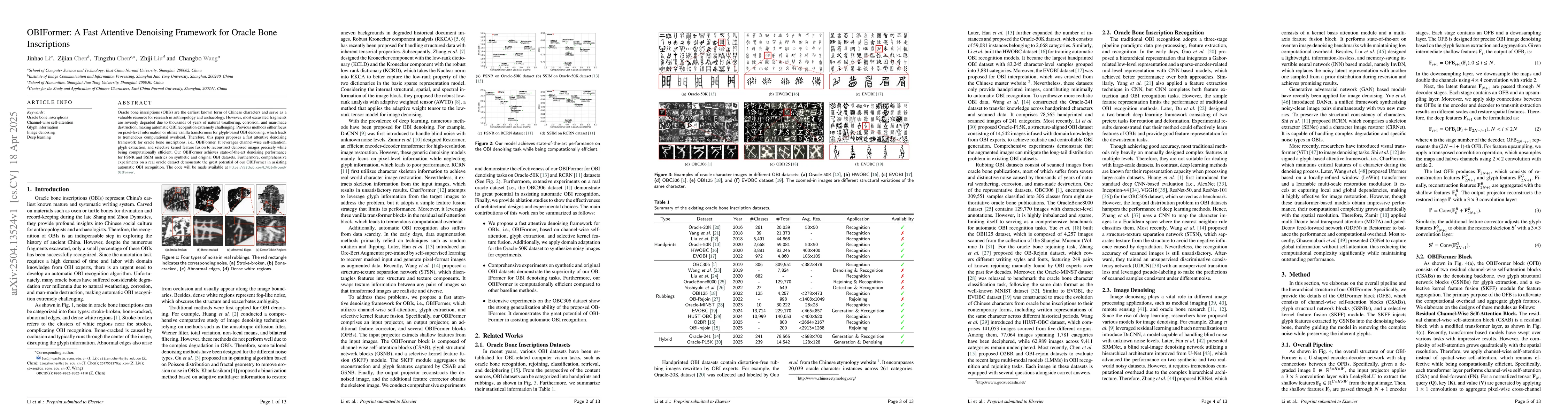 Thumbnail for OBIFormer: A Fast Attentive Denoising Framework for Oracle Bone
  Inscriptions