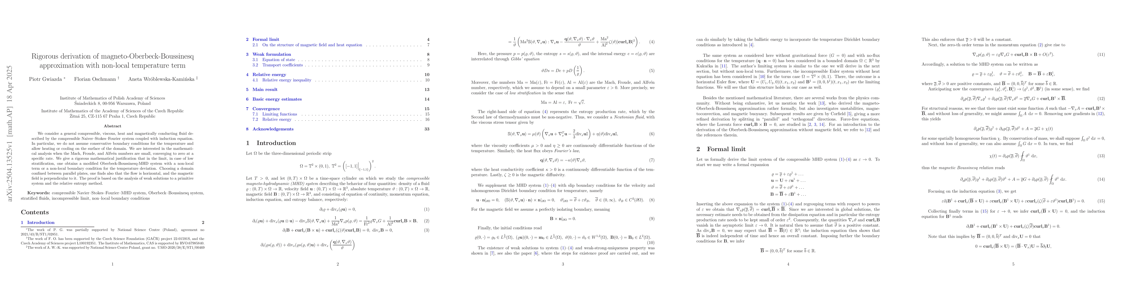 Thumbnail for Rigorous derivation of magneto-Oberbeck-Boussinesq approximation with
  non-local temperature term