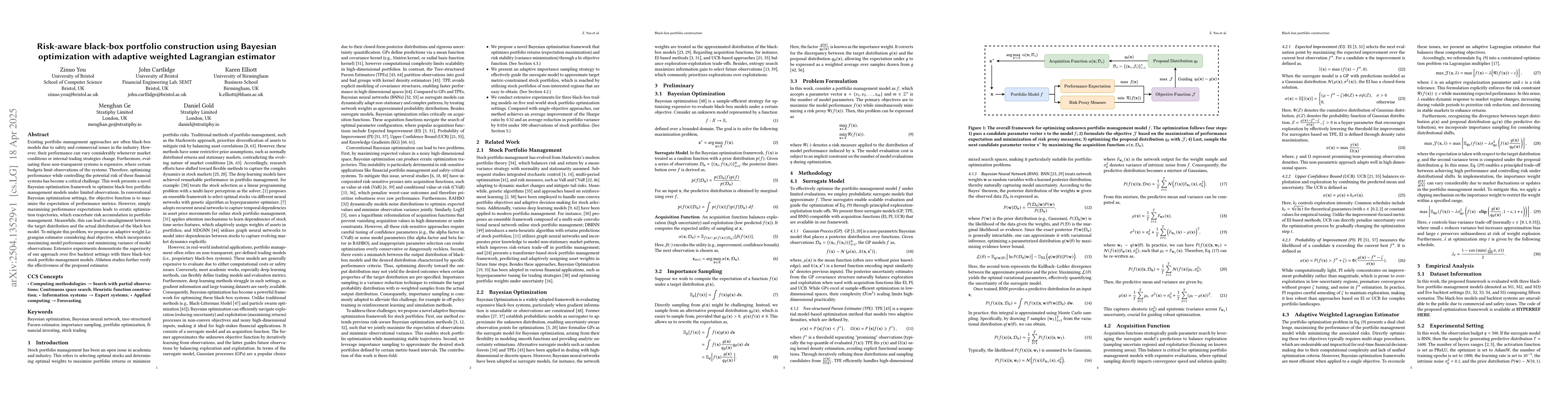 Thumbnail for Risk-aware black-box portfolio construction using Bayesian optimization
  with adaptive weighted Lagrangian estimator