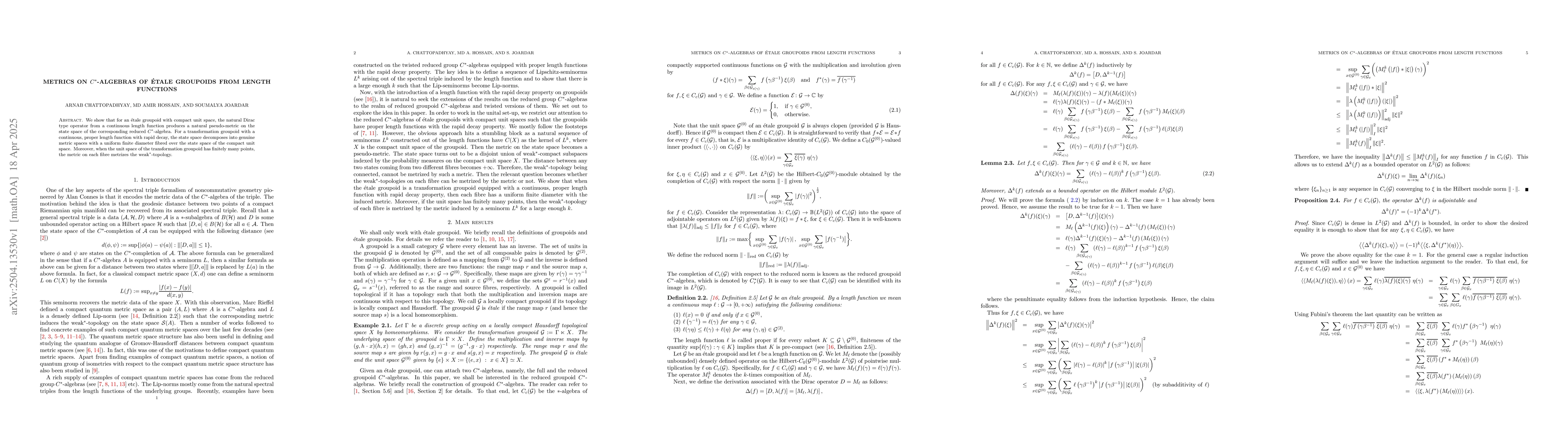 Thumbnail for Metrics on $C^{\ast}$-algebras of Étale groupoids from length
  functions