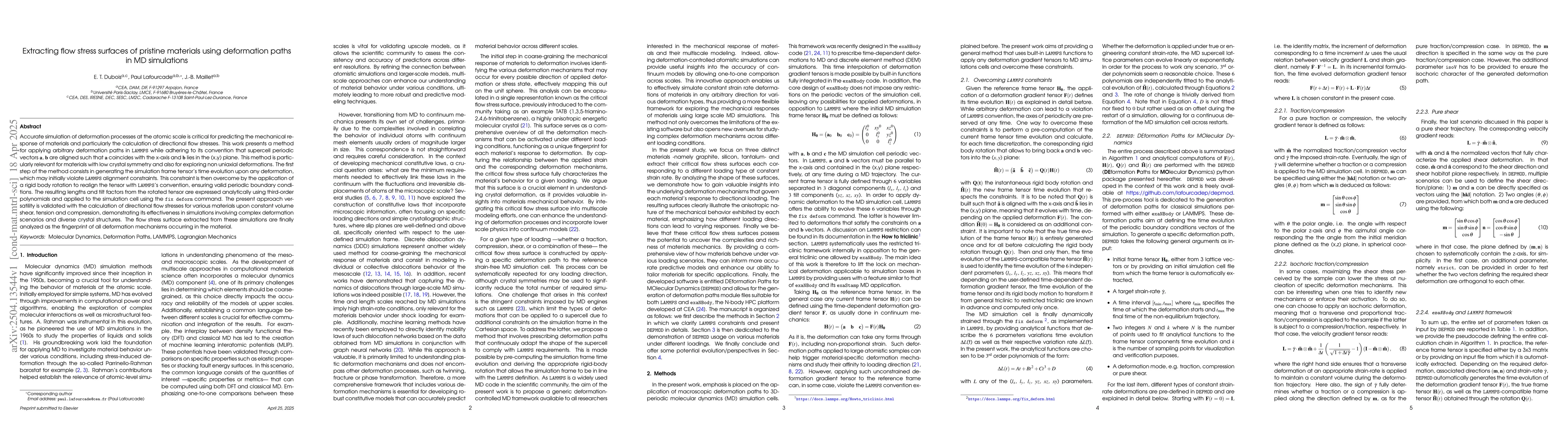 Thumbnail for Extracting flow stress surfaces of pristine materials using deformation
  paths in MD simulations