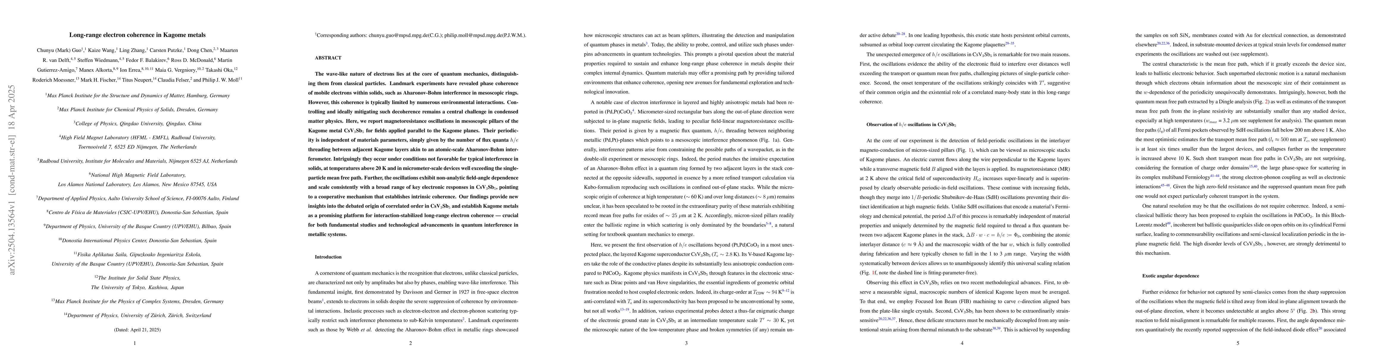 Thumbnail for Long-range electron coherence in Kagome metals