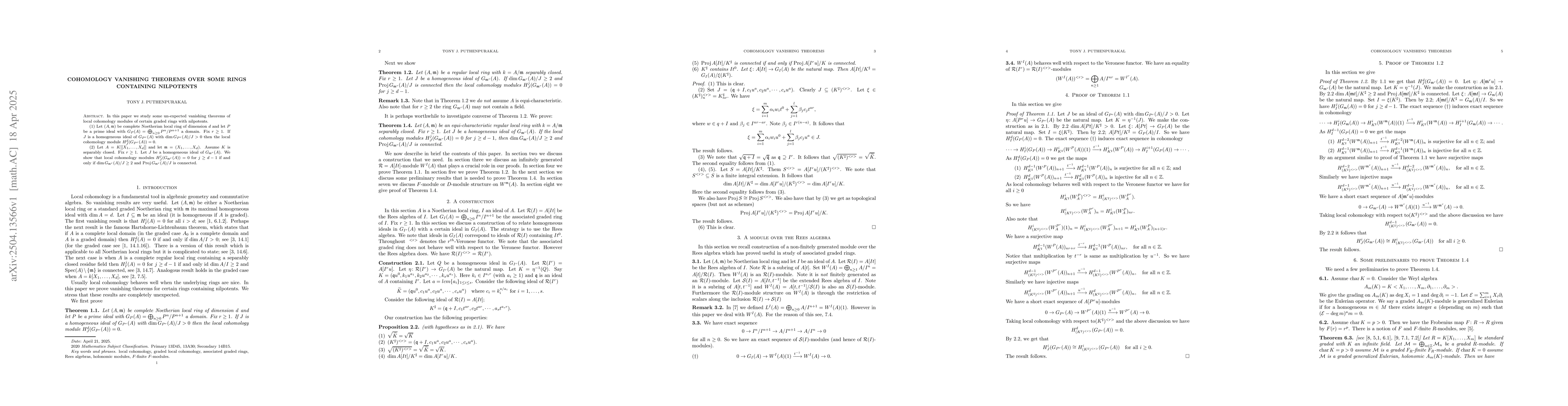 Thumbnail for Cohomology Vanishing theorems over some rings containing nilpotents
