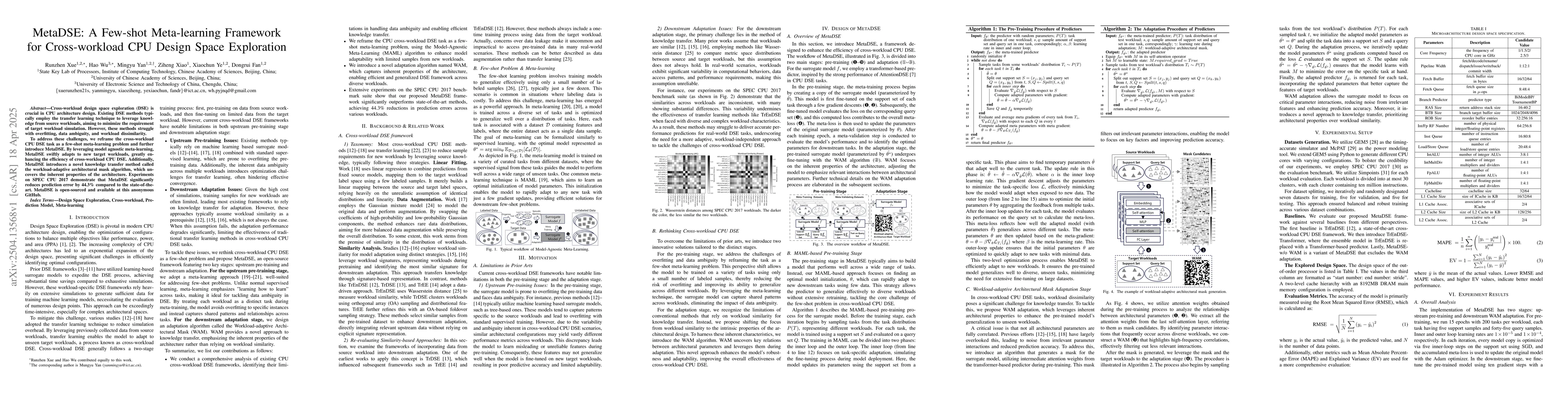 Thumbnail for MetaDSE: A Few-shot Meta-learning Framework for Cross-workload CPU
  Design Space Exploration