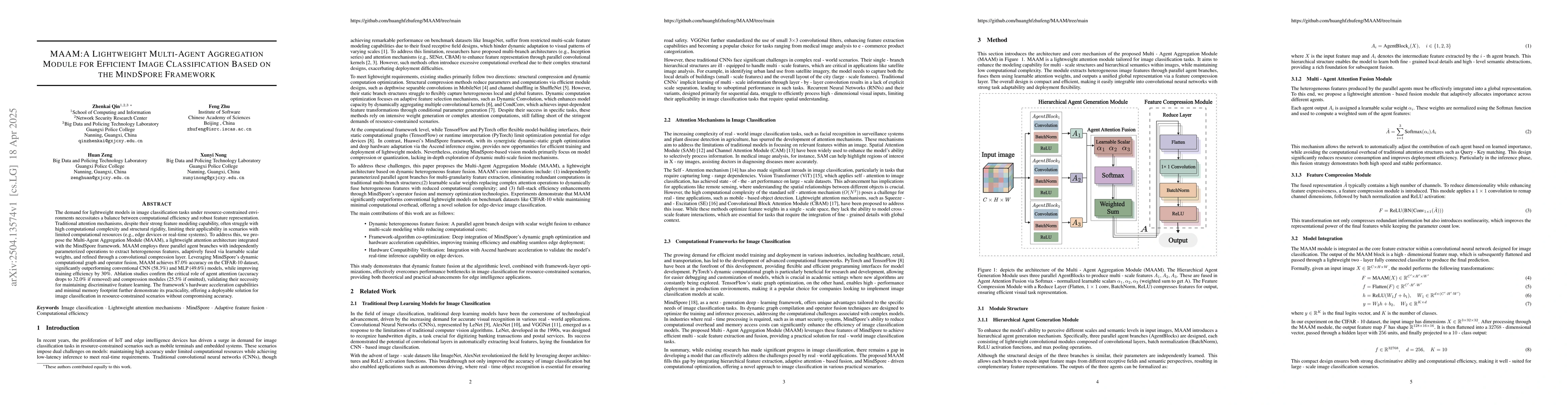 Thumbnail for MAAM: A Lightweight Multi-Agent Aggregation Module for Efficient Image
  Classification Based on the MindSpore Framework