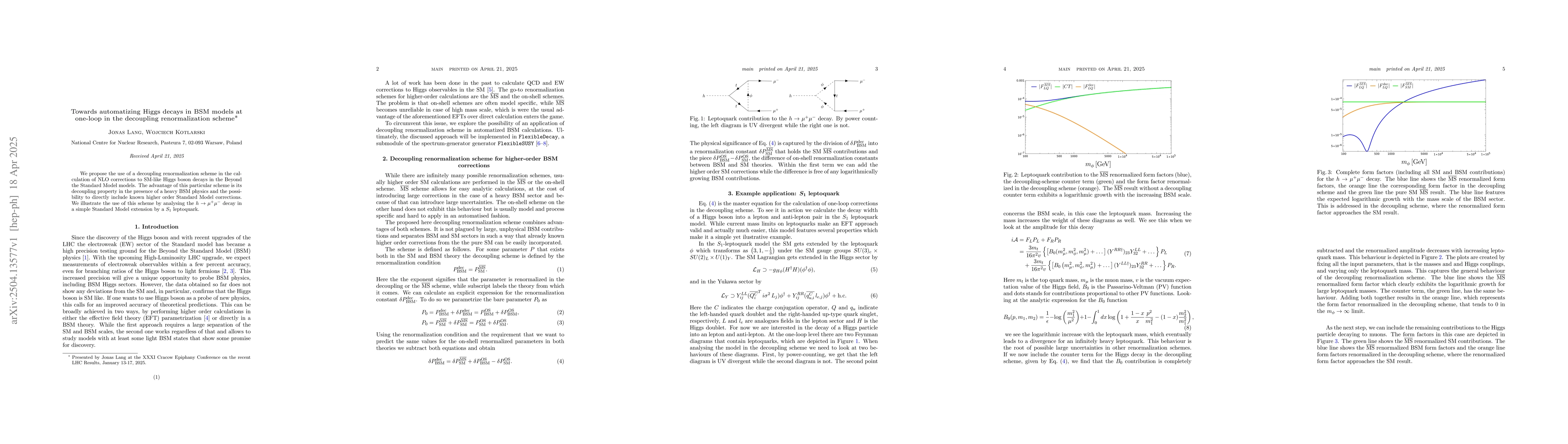 Thumbnail for Towards automatizing Higgs decays in BSM models at one-loop in the
  decoupling renormalization scheme