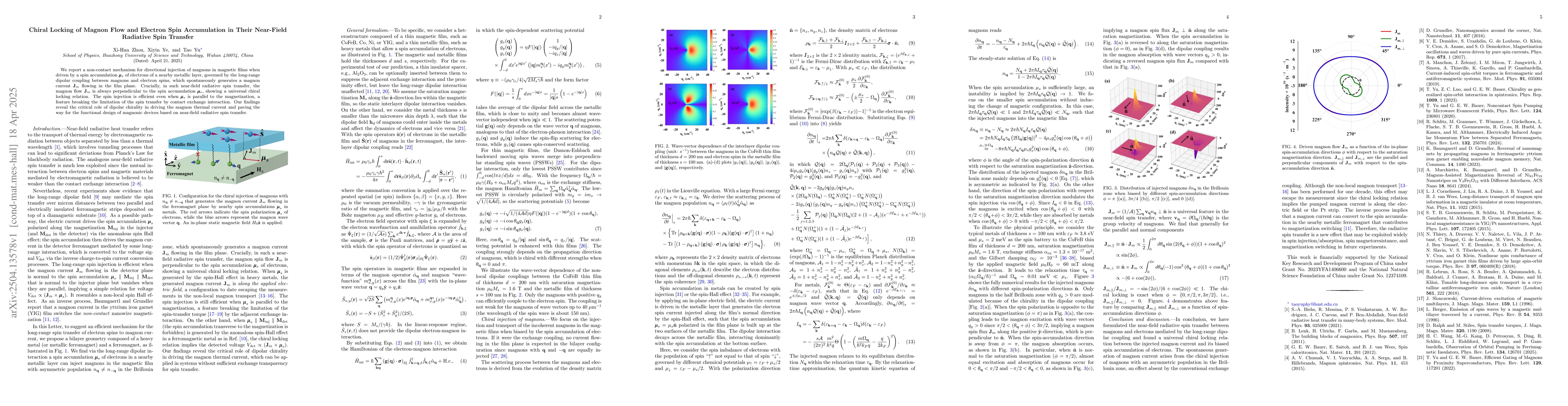 Thumbnail for Chiral Locking of Magnon Flow and Electron Spin Accumulation in Their
  Near-Field Radiative Spin Transfer